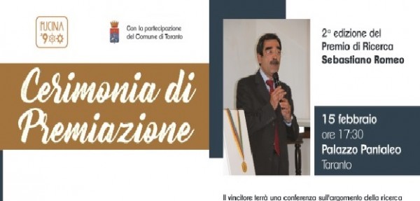 Taranto - Premio Sebastiano Romeo: venerdì 15 la consegna
