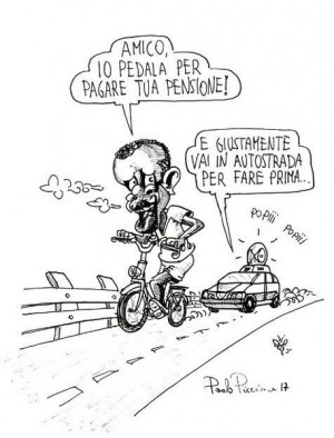 Il ciclista pedala... la vignetta satirica di Paolo Piccione