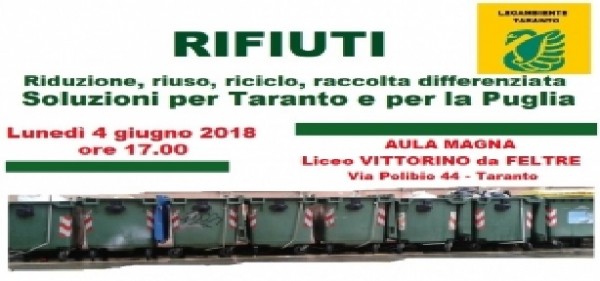 Rifiuti a Taranto e in Puglia: lunedì 4 giugno alle ore 17 convegno Legambiente
