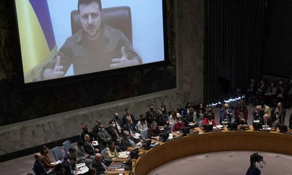 Volodymir Zelensky in video conferenza all&#039;ONU