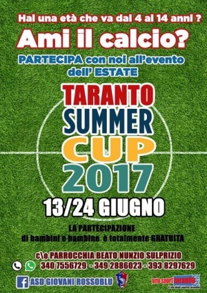 Taranto Summer Cup 2017, il grande torneo gratuito dei Giovani Rossoblu