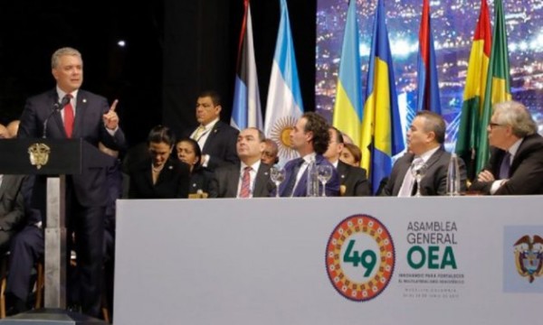 Iván Duque, presidente de Colombia, durante la Asamblea General de la OEA en Medellín.