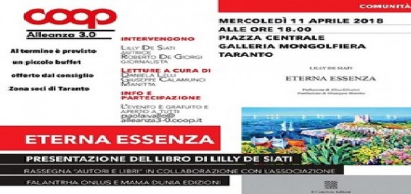 Taranto - All&#039;Ipercoop Mongolfiera si presenta il libro di Lilly De Siati, «Eterna Essenza»