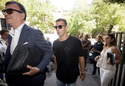 Il calciatore del Parma, Emanuele Calaio&#039;, al suo arrivo al Tribunale Federale nazionale della Figc, Roma, 17 luglio 2018