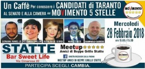 Taranto - A Statte caffè con i candidati del M5S per la Camera e il Senato