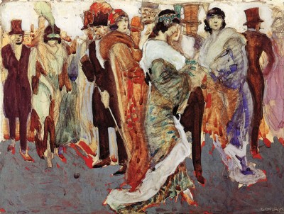 Aroldo Bonzagni: All’uscita dalla Scala, 1910 acquarello e tempera su carta applicata a cartone, 40,5x50,5 cm Milano, Galleria d’Arte Moderna