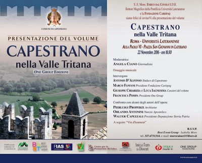 All’Università Lateranense presentazione del volume «Capestrano nella Valle Tritana»