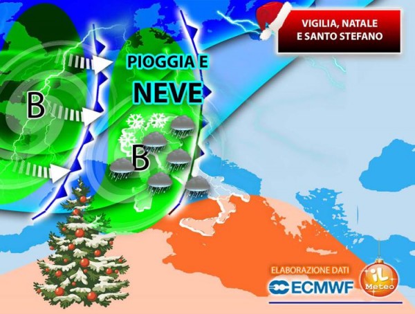 Maltempo fa tris, a Natale pioggia e neve: ecco dove