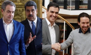 De izquierda a derecha, Zapatero, Maduro, Sánchez e Iglesias