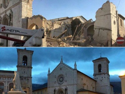 La iglesia de San Benedetto en Norcia totalmente destruido
