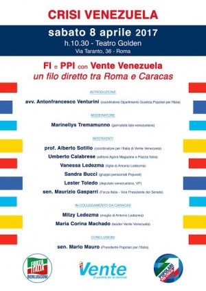 PPI: &quot;Crisi in Venezuela - un filo diretto fra Roma e Caracas&quot; al Teatro Golden 8 aprile ore 10,30