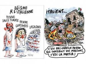 La revista Charlie Hebdo indignó a los italianos con dos viñetas