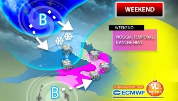 Weekend 19-20 dicembre con piogge e qualche nevicata, ecco dove