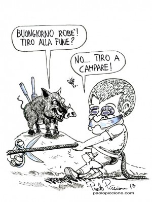 Manduria (Taranto) - Tiro alla fune del sindaco nella vignetta di Paolo Piccione