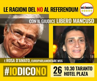 Taranto – Libero Mancuso e Rosa D’Amato per «NOI DICIAMO NO!»