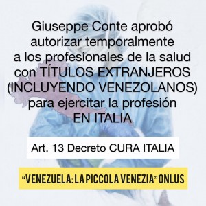 Médicos y enfermeras italo-venezolanos podrán trabajar de inmediato para ayudar a Italia