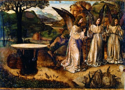 Antonello da Messina, Abramo e gli angeli, Tempera e olio su tavola, cm 21,2 x 29,3. Reggio Calabria, Pinacoteca Civica