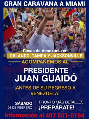 Venezolanos preparan caravana a Miami para encuentro con Guaidó