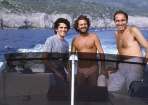 Massimo Troisi, Beppe Grillo e Pippo Baudo in motoscafo, Costiera Amalfitana 1981