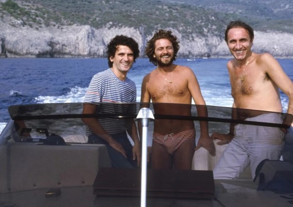 Massimo Troisi, Beppe Grillo e Pippo Baudo in motoscafo, Costiera Amalfitana 1981