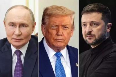  Los presidente de Rusia, Vladimir Putin, el de EEUU, Donald Trump, y el de Ucrania, Volodymyr Zelensky 
