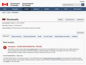 Gobierno de Canad&aacute; emite alerta de riesgo a quienes viajen a Venezuela