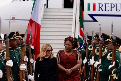 Il Presidente del Consiglio, Giorgia Meloni, al suo arrivo in Sudafrica