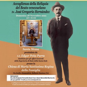 1&deg; Reliquia que llega a Italia del beato Jos&eacute; Gregorio Hern&aacute;ndez