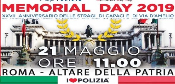 Martedì 21 maggio il Sap commemora le vittime del dovere presso l’Altare della Patria