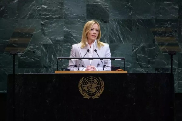 La premier italiana, Giorgia Meloni, ante la ONU.