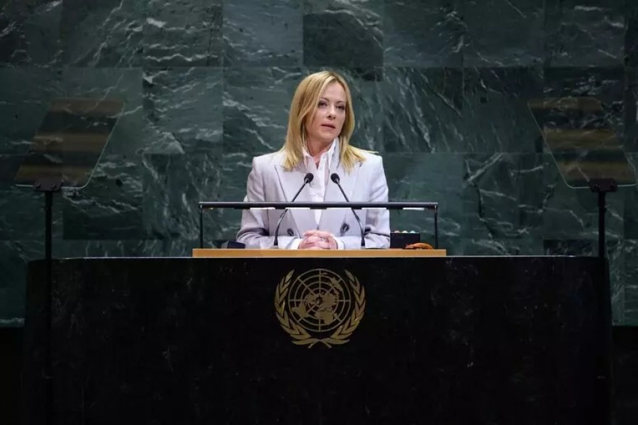 La premier italiana, Giorgia Meloni, ante la ONU.
