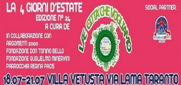 Taranto  - La 4 giorni d&rsquo;estate a Villa Vetusta (Lama) il programma di &laquo;Le citt&agrave; che vogliamo&raquo;