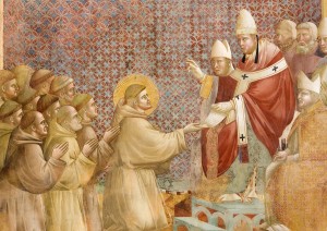 Un dipinto raffigurante San Francesco nella basilica di Assisi dedicata al santo