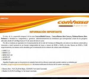 Conviasa suspende rutas internacionales hasta junio